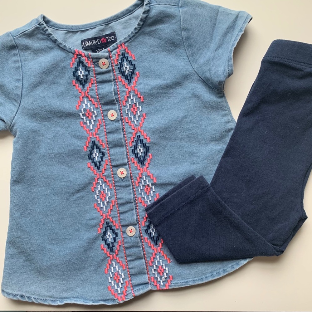 Limited Too Denim Dress w/ Blue Leggings - 12 M